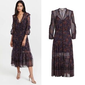 Veronica Beard • Sabina Vintage-Print Dress silk chiffon paisley midi
